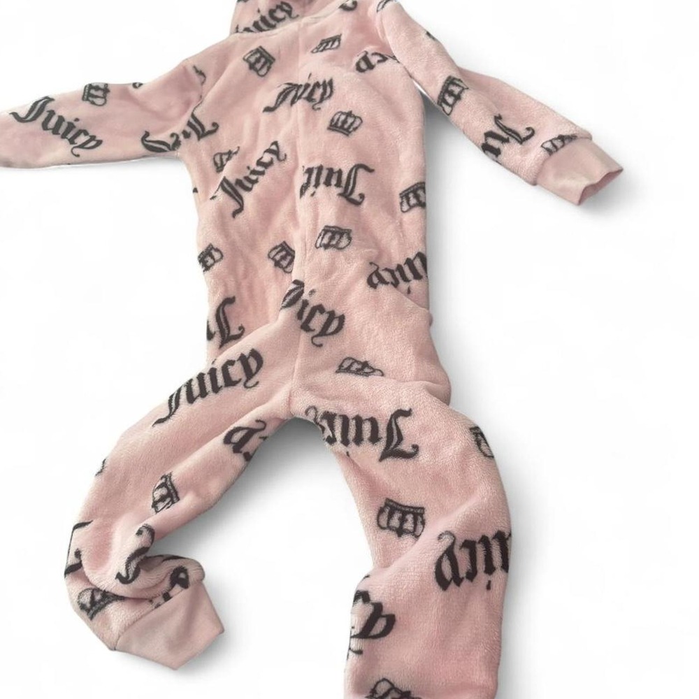 Juicy Couture Girls Pink Logo Fleece Hooded Pajama Onesie Size 4T
